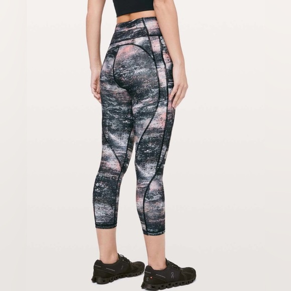 Lululemon Time To Sweat Crop 23” Leggings Azurite Poppy Coral Multi Sz 6 Rare - Picture 1 of 11